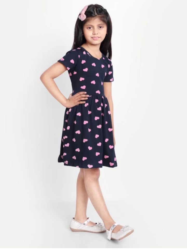 Image of Girls Pure Cotton Casual Round Neck Regular feet Multi Color Girls Gown Dress Half Sleeve Set of 3 pcs