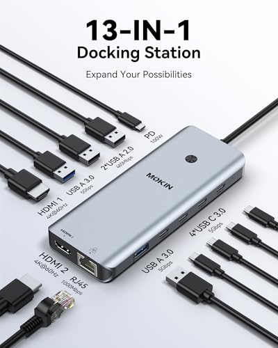 Image of MOKiN USB C Docking Station Dual Monitor 2 HDMI for Dell /HP /Lenovo Laptop