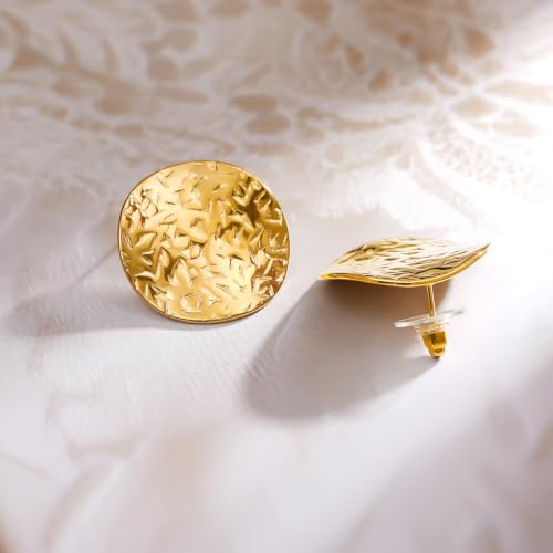 Image of Rubans Demifine Stainless Steel Gold Toned Round Stud Earrings Gift for Women