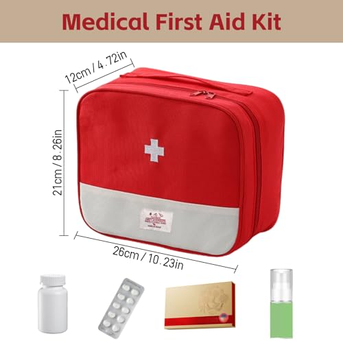 Image of Red First Aid Bag, Medical Bag Empty, Portable Medicine Bag Organizer for Home Outdoor Camping Hiking Travel (Red)