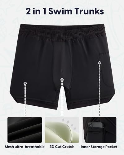 Image of maamgic Mens Swim Trunks 5 inch with Compression Liner Stretch Quick Dry Swim Shorts Swimming Trunks Bathing Suits