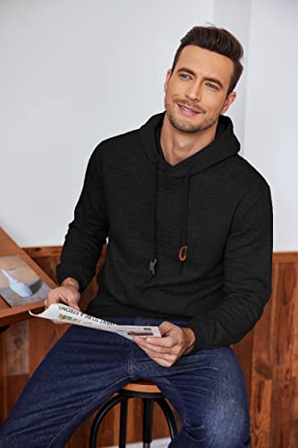 COOFANDY Mens Hoodies Long Sleeve Plaid Jacquard Sweatshirts Casual Drawstring Hipster Black S - Image 2