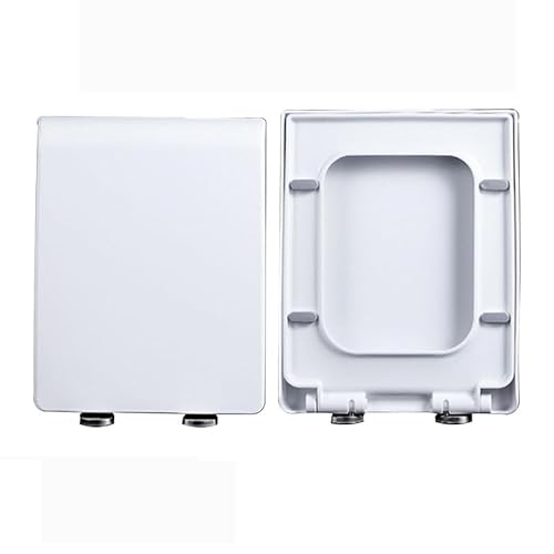 Tapa WC Universal, Tapadera WC con Cierre Suave y Lento, Asiento de Inodoro Cuadrado con Liberación Rápida para una Fácil Limpieza, Tapa de Inodoro Blanco de PP, 45x35cm