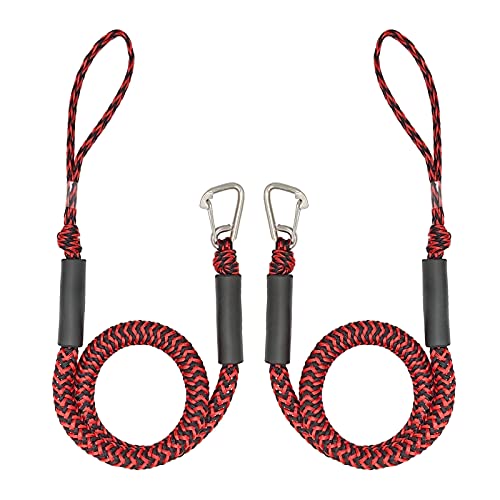 WYCY 2 Pcs Ligne De Quai De Bateau 4-5,5 Ft Corde D'amarrage Bungee Dockline Bateau en Acier Inoxydable Clip Accessoires pour Bateau Accessoires Ponton Jet Ski SeaDoo Kayak (Rouge Noir) Cover