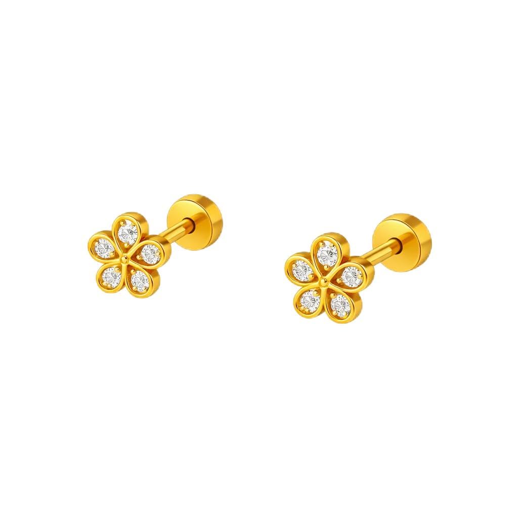 925 Sterling Silver Gold-Plated Blooming Flower Stud Earrings | Cubic Zirconia Diamond Sparkle | Gifts for Women & Girls-image-14