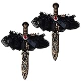 Wxeadu 2 Piezas Espada Pirata, Liga de Espada Pirata con Lazo de Encaje, Espadas Pirata con Lazo en Punta, Accesorios Disfraz Pirata Mujer para Halloween, Carnaval, Juegos de Rol, Cosplay