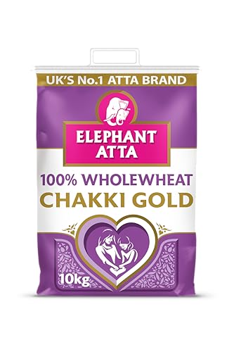 Elephant Atta Chakki Gold Premium Chapatti Flour 10kg - 100% Wholewheat Atta, High in Fibre - Chapati, Naan & Roti Flour - Pack of 1 x 10kg