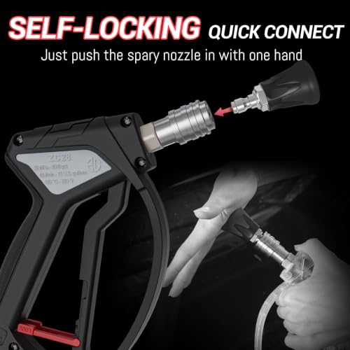 Image of Short Pressure Washer Gun, Swivel Power Washer Gun 4060 PSI, Stubby Pressure Washer Gun with 3 /8 inch Smooth & 1 /4 inch Quick Connector Coupler Compatible with Hose Foam Cannon Car Wash Foam Gun(Black Grey)