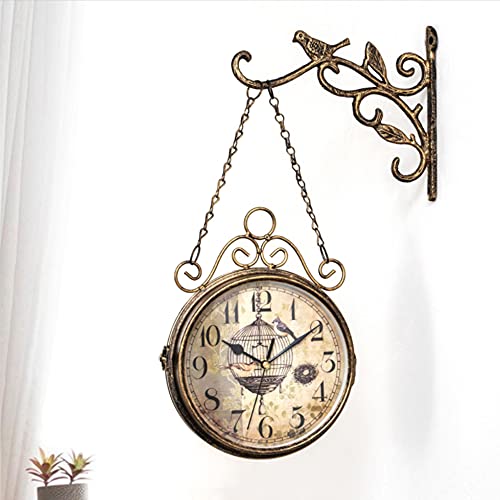 Xinmier Retro Double Sided Wall Clock Silent European Iron Vintage Two Faces Classic Wall Hanging Clocks, Quiet Quartz Antique Round Clock Simple Iron Clock Living Room Double-Sided Wall Clock #TOP1