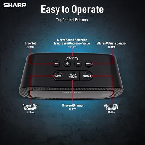 Image of Sharp Shockwave 105dB Super Loud Alarm Clock for Heavy Sleepers, Dual Alarm | Air horn, school bell, train whistle, beep, 3 volume levels, 9-minute snooze, 4-step dimmer, red LED, AA battery backup
