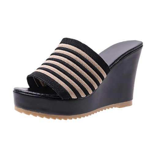 Sandales compensées coupe large anti-fatigue avec bande croisée en tissu noir 38.5