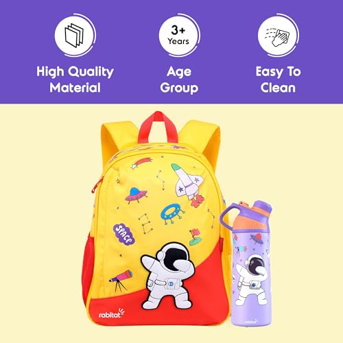 Image of rabitat Smash School Bag - 22Litres | Durable Backpack for Kids (4+ Years) | Comfortable Cushioned Back Support | Anti-Sweat Shoulder Straps | Water-Resistant | Bottle Pocket | 2-Year Brand Warranty