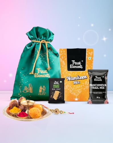 Image of True Elements Luxury Delight Potli 150gm | Healthy Gift Hamper | Gourmet Snacks & Dry Fruits | Corporate Gifts | Snack Gift Box | Rakhi Gift for Brother & Sisters