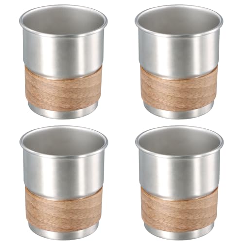 Kioiner 4 Piezas Tazas de Acero Inoxidable Premium, 300ML Camping Copas de Agua, Tazas de Metal Apilables, Tazas de Acero Inoxidable Reutilizables para Zumo, Té, Smoothies Word, Plata