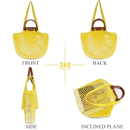 Bolso tejido Hibala para mujer, capacidad grande, amarillo miniatura 6