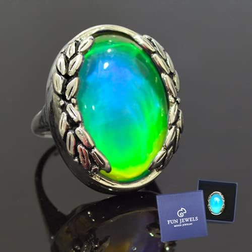 Antique Silver Color Plating Multi Color Change Oval Stone Leaf Statement Mood Ring Size 6-10 For Women - Image 7