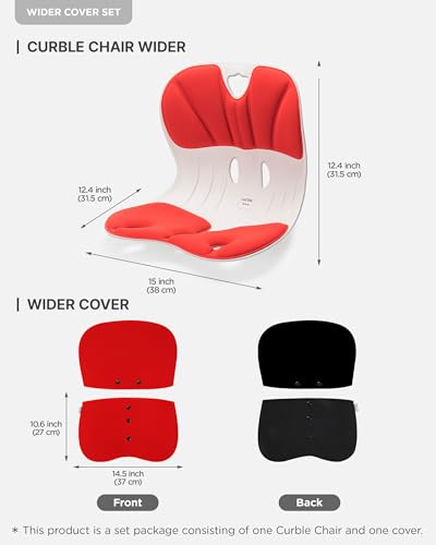curble Wider(Standard Wide) Cover Set – Lower Back Support Chair with Detachable Cover, Lumbar Support Posture Corrector, Back Pain Relief (Set Red)