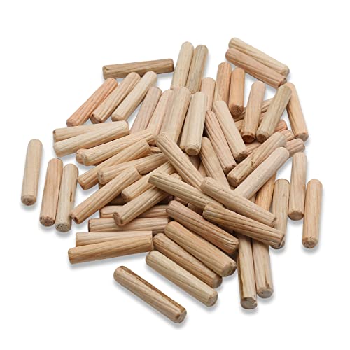 BokWin 100 Pack Wooden Dowel Pins 6mm x 30mm (Approx 1/4\" x 1-1/5\") Wood Fluted Dowels Rods Kiln Dried Fluted and Beveled, Hardwood Crafts Dowel Pegs