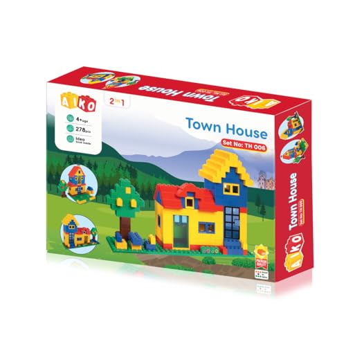 Image of AIKO Town House Set No. 6 | 278 Premium ABS Plastic Building Blocks | Multi-Colour Construction Toy for Kids | STEM Educational Blocks with Idea Book | Best Gift for Boys & Girls