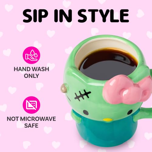 Image of Silver Buffalo Sanrio Hello Kitty Frankenstein Look, 3D Sculpted Mug, 20oz | Halloween Costume, Ceramic, 0.59 Liters