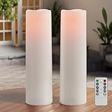14'×4' Large Outdoor Candles with Timer Waterproof LED Flameless Pillar Candles Battery Operated with Remote Flicking Plastic for Home Decoration Porch Patio Wedding Fireplace Lantern, White 2Pcs