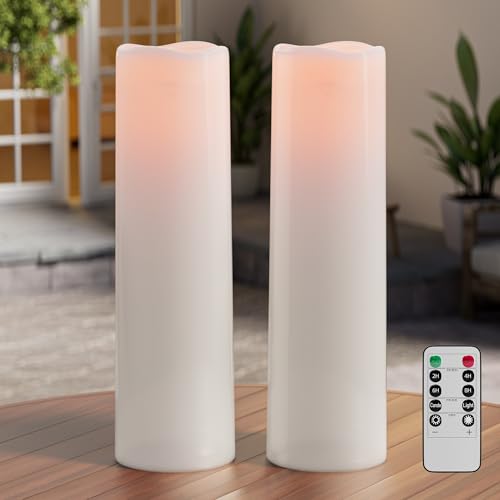 14"×4" Large Outdoor Flameless Candles with Remote Waterproof Battery Operated