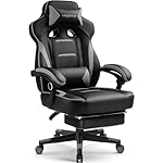 GTPLAYER Gaming Chair with Footrest, Big and Tall Game Chair 350lb Racing Style Computer Chair, Ergonomic Executive Office Chair High Back with Lumbar Support and Recliner, Light Gray