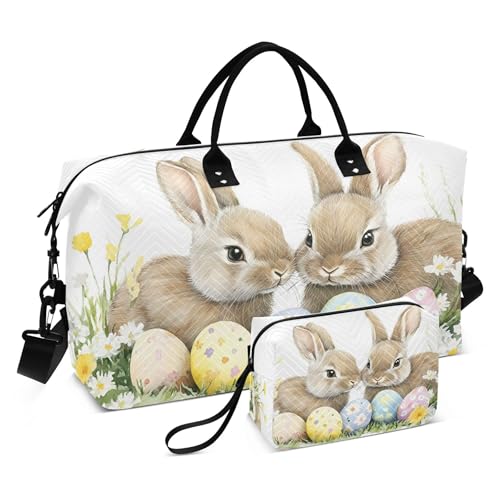 Easter Bunny with Eggs Travel Duffel Bag for Women Weekend Overnight Dag with Toiletry Bag, Luggage Bag for Travel, Sport, Gym