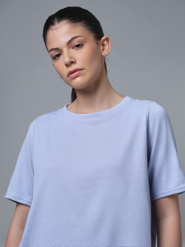 Image of TECHNOSPORT Women Relaxed Fit Cubic Melange Round Neck T-Shirt | Quick Dry Polyester Casual Tee with UPF 50+ UV Protection, Anti-Microbial & Double Cool Technology