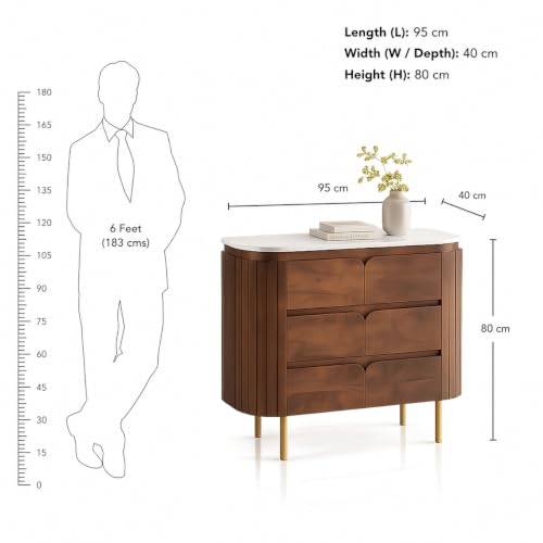 Image of The Attic Carlston 3 Drawer Chest, Multipurpose Cabinet for Kitchen and Living Room Storage, Classy Chest of Drawers, Solid Mango Wood, Provential Teak Matte Finish