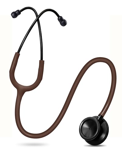 Image of FriCARE Dual Head Stethoscope - Stethoscopes for Nurses, Medical Nursing Students, Paramedics /EMT /LVN /VNA Backup Estetoscopio, Earth Brown Tube Matte Black Finish Chestpiece