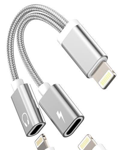 Adaptador Lightning Doble (2 en 1) Conector para Auriculares y Cargador para iPhone 14 13 12 Pro para Apple para iPad Air Divisor de Audio Cable para Accesorios auxiliares de Carga de música Coche