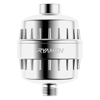 Ryamen Heavy Duty Shower Filter, Shower Water Filter, 99% REMOVAL Shower Head Filter for Hard Water, Heavy Metals, Chlorine (1 Cartridge, Silver)