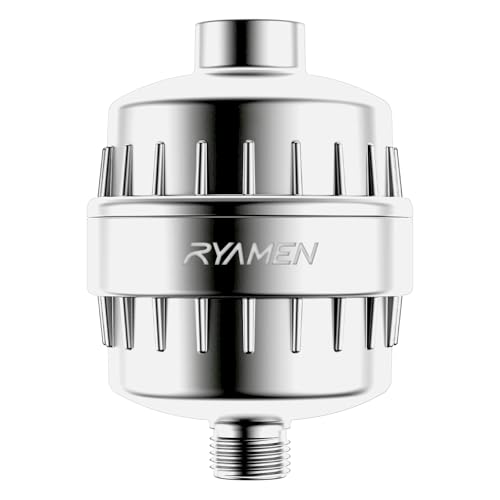 Ryamen Heavy Duty Shower Filter, Shower Water Filter, 99% REMOVAL Shower Head Filter for Hard Water, Heavy Metals, Chlorine (1 Cartridge, Silver)