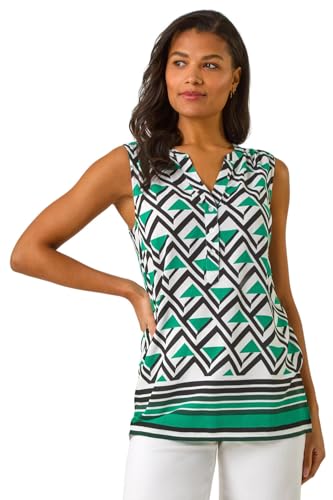 Image of Roman Originals Sleeveless Shirt for Women UK Ladies Vest Tank Top Summer Smart Blouse Stretchy Jersey T-Shirt Casual Spring Holiday Party Beach Vacation Notch Neck - Green Noir - Size 20