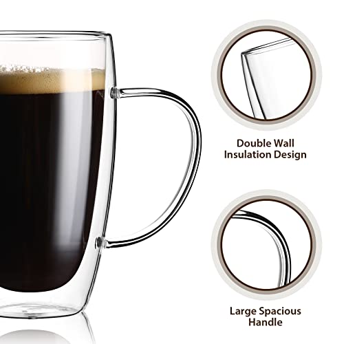 2-Pack 15 Oz Double Walled Glass Coffee Mugs With Handle,Large Insulated Layer Coffee Cups,Clear Borosilicate Mugs,Perfect For Cappuccino,Tea,Latte,Espresso,Hot Beverage,Wine,Microwave Safe #TOP3