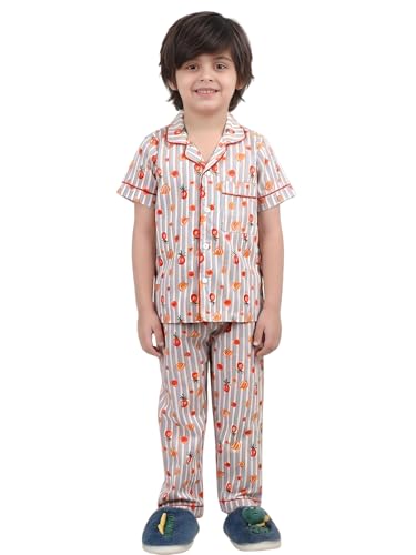 Image of POLKA TOTS 100% Pure Cotton Half Sleeve Night Suit for Kids, Girls & Boys | Cotton Pyjama Set | Unisex Night Dress for Children | Night Suit for Girls |Sleepwear for Kids | Winter Night Dress for Boys