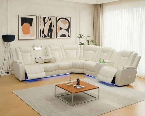 Breathing Leather Reclining Sectional Sofa with LED
