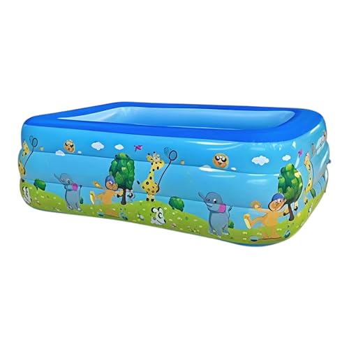 Image of Aqua World Kids Inflatable Pool, Rectangular Family Swimming Pool, 120 x 85 x 32 Cm, Portable Outdoor Baby Bath Tub with Animal Theme for Garden & Terrace