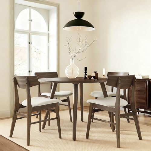 KISLOT Wooden Dining Chairs Set of 4, Upholstered Modern Dining Room Chairs, Mid Century Oak Kitchen Chairs with Curved Wood Backrest for Farmhouse, Restaurant, Café (Cream Fabric & Walnut Color)