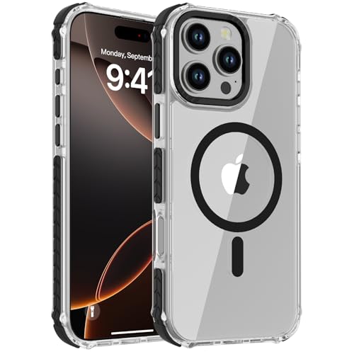 Coque iPhone 16 Pro Max MagSafe DEERLAMN transparente et noire protection antichoc fine 6,9"