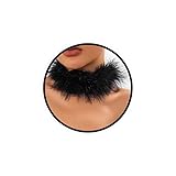 Todu Exaggerated Multicolor Feather Choker Necklace Ribbon Fluffy Feather Collar Necklace Adjustable For Women Gothic Costume Party （Black）