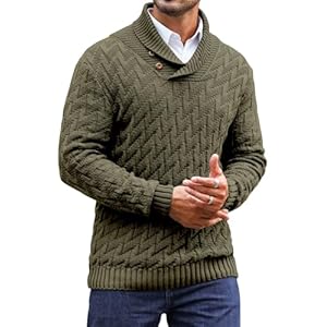 Men’s Shawl Collar Pullover Sweater Casual Cable Knit Button Sweaters Tops for Winter (S-5XL)