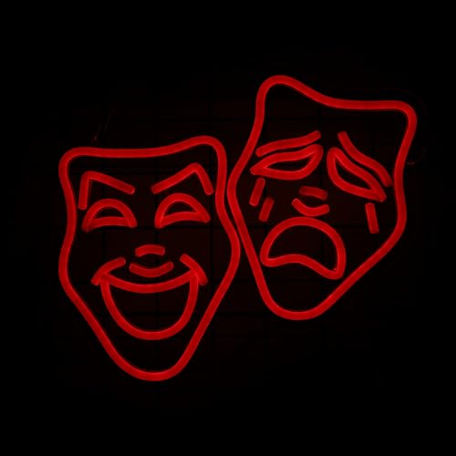 Image of Theater Mask Neon Sign for Home Theater Room Decor Comedy Tragedy Theater Masks Wall Art for Movie Classroom Room Decor Theater Masks lamp