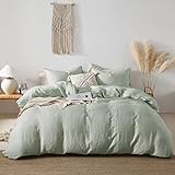 100% French Linen Duvet Cover Set King, Soft Stone Washed Flax Linen Washed King Size Duvet Cover Se