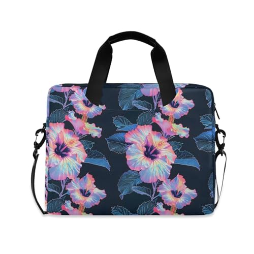 Maletín para portátil patrón hibisco púrpura 13-15.6 pulg miniatura 1