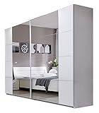 Schwebetürenschrank DAVOS 225x210x59cm mit 8 Spiegelfeldern, Front und Korpus Alpinweiß/ Aufleistungen Chrom glänzend