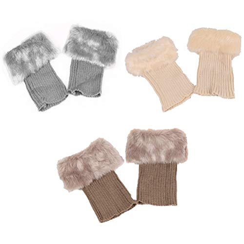 Winter Faux Fur Boot Cuffs Knitting Leg Warmers Set,Faux Fur Trim Boot Cuffs Socks,Womens Short Boots Socks Crochet Knitted Boot Cuffs,Ladies Knitted Leg Cover, Faux Fur Leg Warmers Short (Set C)