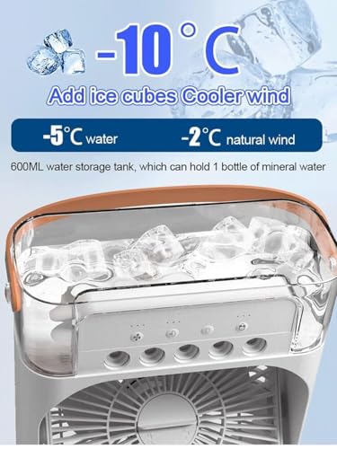 Image of Cooler for Room Cooling Mini AC Portable Mini Fan Artic Cooler with 7 Colors LED Light, 1 /2 /3 H Timer,Rotate 3 Wind Speeds and 3 Spray Modes for Office,Home,Dorm,Travel