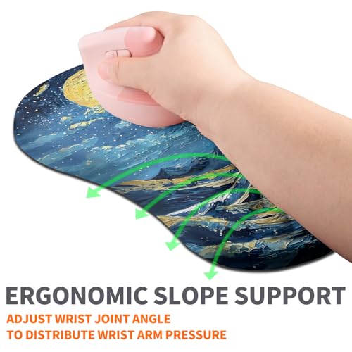Image of Ergonomic Joint Wrist Support Mouse Pad with Memory Foam Cushion Massage Bump, Carpal Tunnel Pain Relief Mousepad Slope Design for Wrist Rest, 11.8x7.9 in, Waves